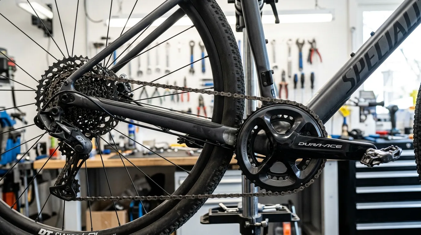 Diagram illustrating chainline angles on a road bike drivetrain comparing straight chainlines with severe diagonal cross-chaining