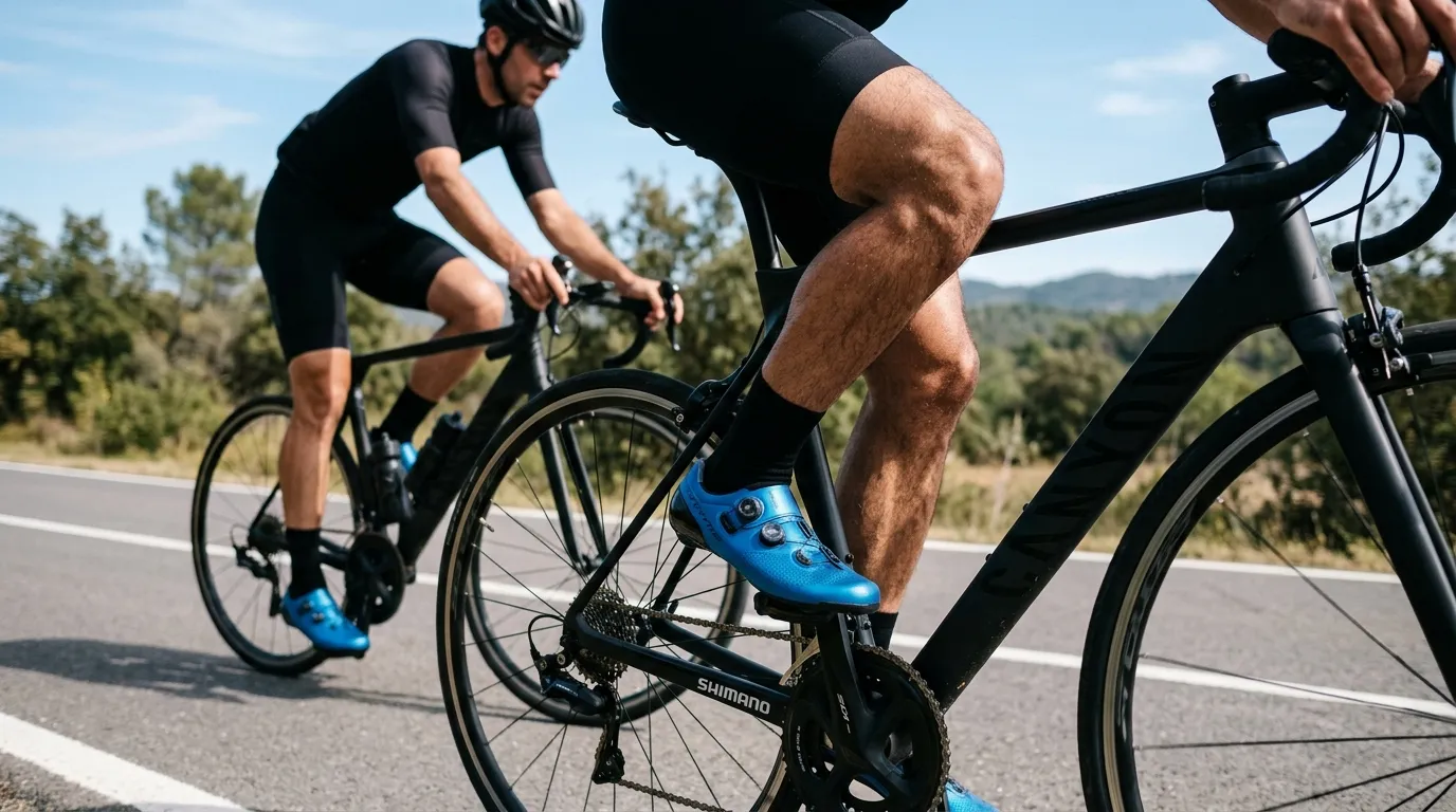 Anatomical diagram mapping the four quadrants of cycling knee pain: anterior front patella, posterior back hamstring, lateral outer IT band, and medial inner collateral ligament