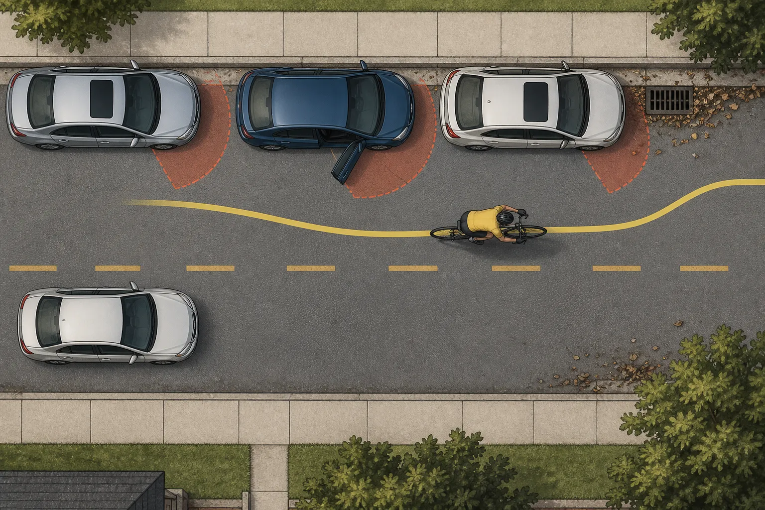 A road cyclist riding a calm, steady line in a predictable road position with eyes looking forward